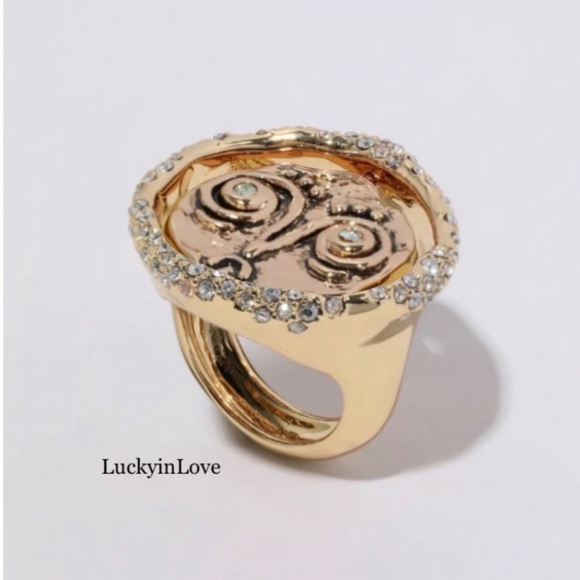 ALEXIS BITTAR • NEW Ancient Coin Gold Happy or Sad Flip Spin Mood Ring sz 7 1/2